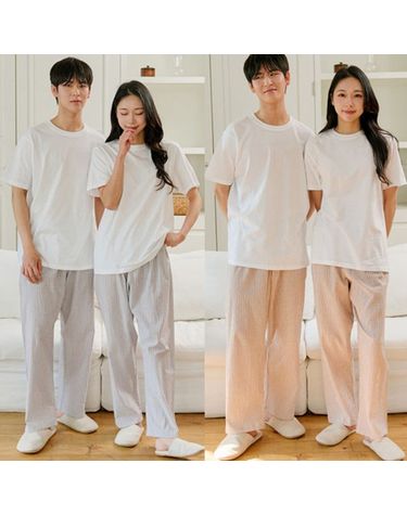 [보리보리] 파자마 9부 스트라이프 남성 여성 긴바지 홈웨어 커플 여행 공용 잠옷 파티 바바리안