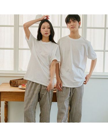 [보리보리] 파자마 남성 여성 긴바지 홈웨어 커플 여행 공용 9부 잠옷 파티 선물 디오체크