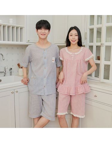 [보리보리] 커플 남성 여성 체크잠옷 여름 파자마 신혼 부모님 시니어 국산 홈웨어 빅사이즈 선물 라빈