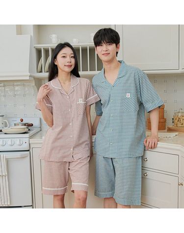 [보리보리] 커플 체크 잠옷 남성 여성 빅사이즈 여름 파자마 신혼 부모님 시니어 국산 홈웨어 선물 메이