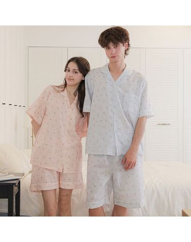 [보리보리] 남성 여성 커플 잠옷 레이온 여름 빅사이즈 반팔 파자마 신혼 선물 국산 홈웨어 피크닉