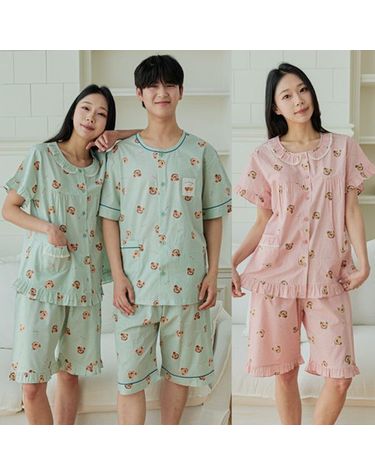 [보리보리] 순면 잠옷 남성 여성 커플 빅사이즈 여름 반팔 파자마 신혼 홈웨어 국산 페이스베어