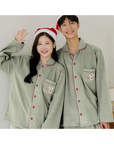 [보리보리] 루돌프 크리스마스 수면잠옷 후리스 남성 여성 패밀리 커플 파자마파티 신혼 선물 겨울