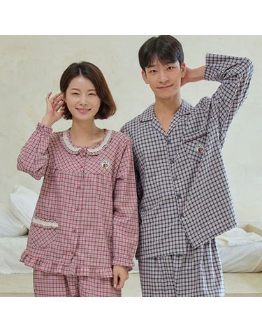 [보리보리] 포니체크 잠옷 파자마 커플 긴팔 남성 여성 신혼 국산 패밀리 부모님 선물 시니어