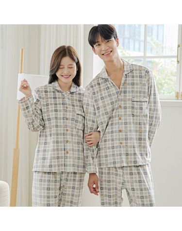 [보리보리] 체크 극세사 수면잠옷 남성 여성 패밀리 커플 파자마파티 신혼 선물 시니어 긴팔 밍크 겨울