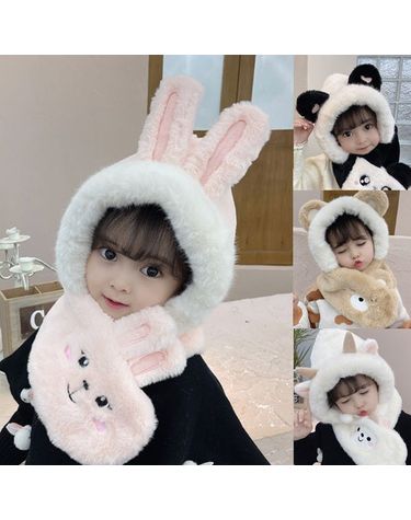 [보리보리] ND70 애니멀 귀달이 머플러 방한모자 일체형 유아 아동 모자