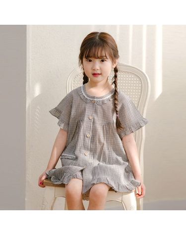 [보리보리]  국내제작 케일체크 강연사순면 여아동잠옷 반팔상하세트