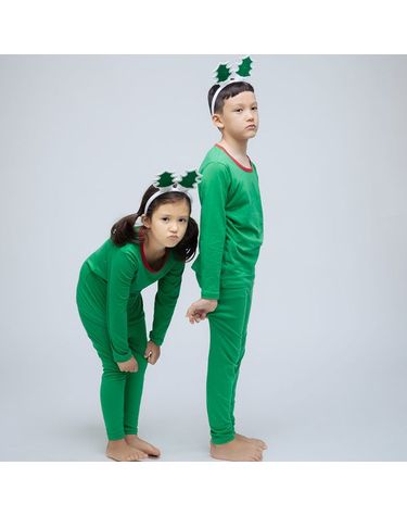 [보리보리] 국산무형광 코튼스판_ 솔리드그린 유아 아동내의 내복 아기 실내복