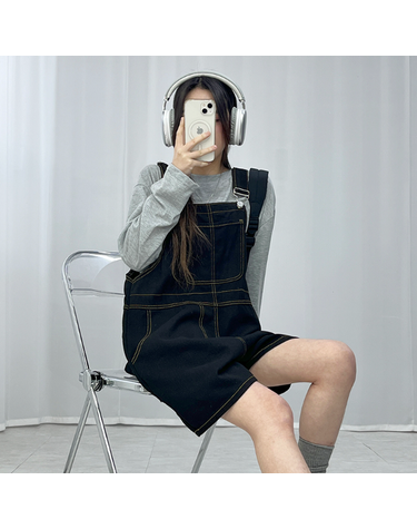 [보리보리] 키치 와이드 멜빵 반바지 2컬러