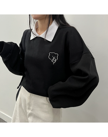 [보리보리] 큐티 곰돌 오버핏 배색 카라티