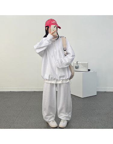 [보리보리] 꾸안꾸 무지 반집업 후드 트레이닝 세트 10대 학생 봄 일상