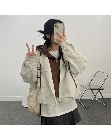 [보리보리] 데일리 배색 후드 야상 자켓 레이어드 재킷 점퍼 잠바 간절기