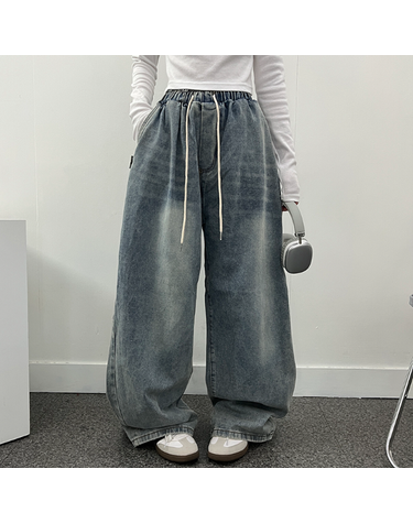 [보리보리] 올밴딩 스냅 와이드 데님 팬츠 2컬러