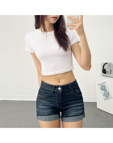 [보리보리] 롤업 버튼 데님 숏팬츠 3부 반바지 여름 워싱