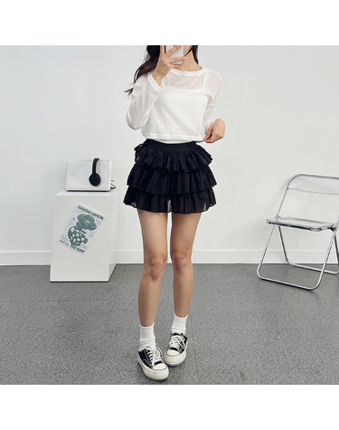 [보리보리] 3단 캉캉 프릴 스커트 미니스커트 데이트룩 러블리 밴딩 셔링 데일리 청순룩