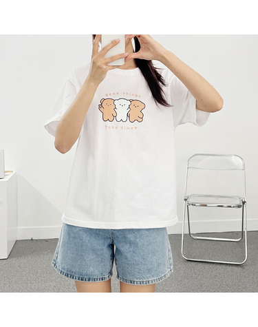 [보리보리] 테이크타임 곰돌이 프린팅 반팔티 여름 티셔츠 베어 키치 걸리시 러블리 꾸안꾸 데일리 10대