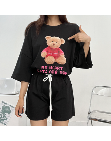 [보리보리] 마이하트 베어 트레이닝 세트 여름 상하세트 추리닝 반팔 반바지 곰돌이 러블리 꾸안꾸 학생