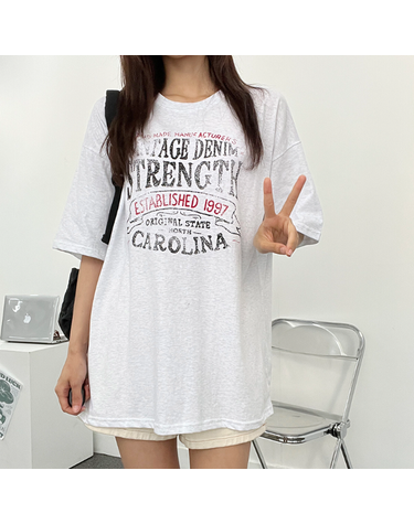 [보리보리] 캐롤라이나 빈티지 레터링 오버핏 반팔티 여름 프린팅 스트릿 꾸안꾸 학생