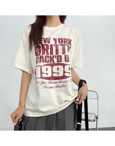[보리보리] 뉴욕 1999 빈티지 레터링 오버핏 반팔티 여름 티셔츠 박시 꾸안꾸 데일리 학생 빅사이즈 루즈핏