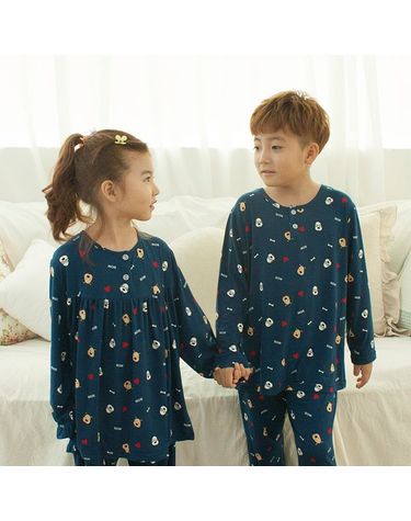 [보리보리] 댕댕이 아동 주니어 긴팔 학생 겨울 홈웨어 파자마 실내복 가을 보온 피치기모 9부 상하 잠옷 세트