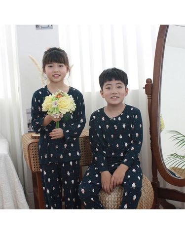 [보리보리] 눈사람 아동 주니어 긴팔 학생 겨울 홈웨어 파자마 실내복 가을 보온 피치기모 9부 상하 잠옷 세트