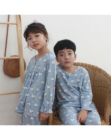 [보리보리] 푸드리 아동 주니어 긴팔 학생 겨울 홈웨어 파자마 실내복 가을 보온 피치기모 9부 상하 잠옷 세트