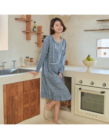 [보리보리] 찌니야 국내제작 여성잠옷 앤지꽃 30수 개버딘 긴팔원피스잠옷