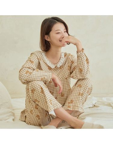 [보리보리] 찌니야 국내제작 여성잠옷 리틀베어 30수 개버딘 긴팔상하세트