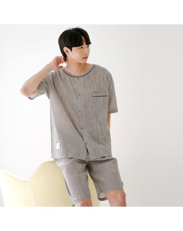 [보리보리] 찌니야 국내제작 남성잠옷 케일체크 강연사순면 반팔상하세트