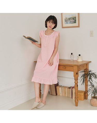 [보리보리] 찌니야 국내제작 여성잠옷 해리체크 나시원피스잠옷