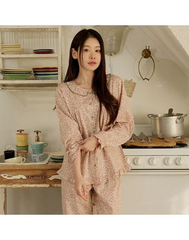 [보리보리] 찌니야 여성잠옷 카델플라워 60수 순면 긴팔상하세트