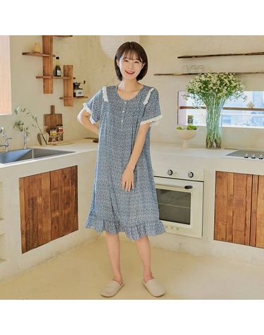 [보리보리] 찌니야 국내제작 여성잠옷 오로라꽃 60수 레이온 반팔원피스잠옷