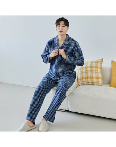 [보리보리] 찌니야 국내제작 남성잠옷 마블체크 16수 기모 긴팔상하세트
