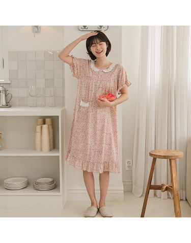 [보리보리] 찌니야 국내제작 여성잠옷 켈리플라워 60수 레이온 반팔원피스잠옷