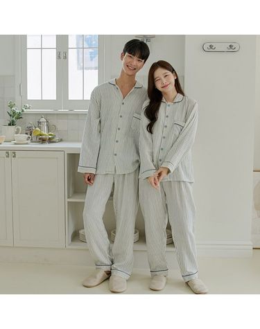 [보리보리] 찌니야 국내제작 커플잠옷 쥬빌 네이비 40수 순면 긴팔상하세트