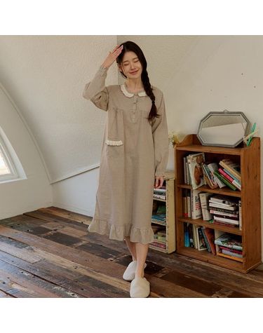 [보리보리] 찌니야 여성잠옷 로얄 40수 순면 긴팔원피스잠옷