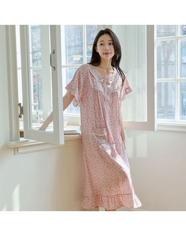 [보리보리] 찌니야 여성잠옷 이레플라워 60수 레이온 반팔원피스잠옷