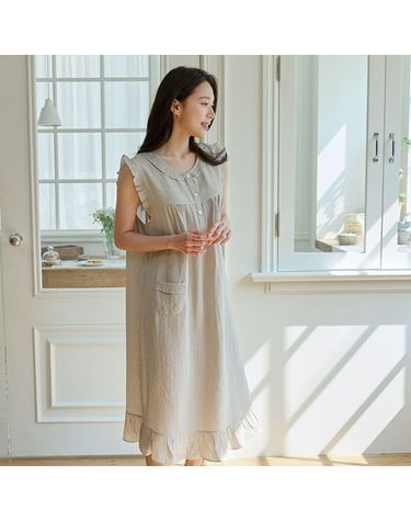 [보리보리] 찌니야 여성잠옷 마크 베이지 나시원피스잠옷