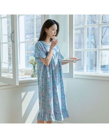 [보리보리] 찌니야 여성잠옷 보테니컬 60수 순면 반팔원피스잠옷