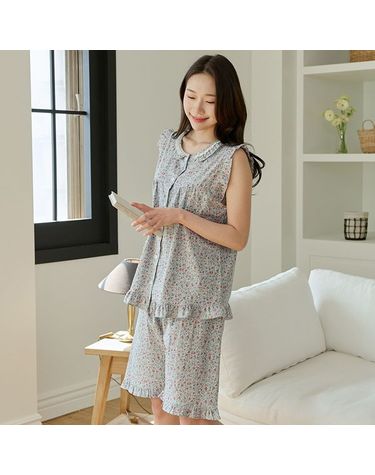 [보리보리] 찌니야 여성잠옷 비쥬플라워 60수 순면 나시상하세트