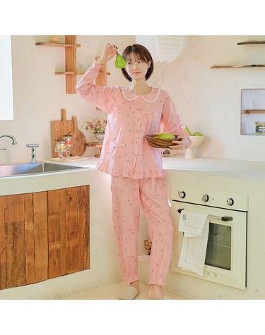 [보리보리] 찌니야 국내제작 여성잠옷 해피고양이 40수 순면 긴팔상하세트