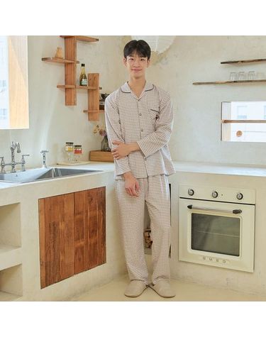 [보리보리] 찌니야 국내제작 남성잠옷 밀크 약기모 긴팔상하세트