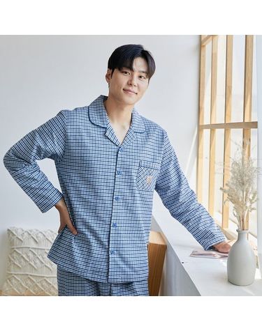 [보리보리] 찌니야 국내제작 남성잠옷 우디체크 16수 기모 긴팔상하세트