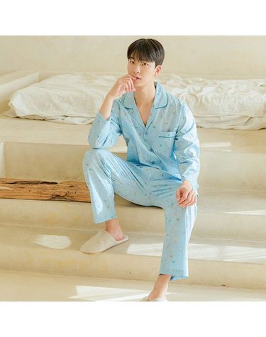 [보리보리] 찌니야 국내제작 남성잠옷 해피고양이 40수 순면 긴팔상하세트