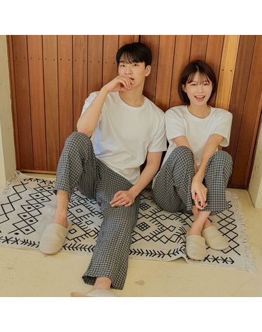 [보리보리] 찌니야 국내제작 더블체크 공용 카바링사 9부잠옷바지