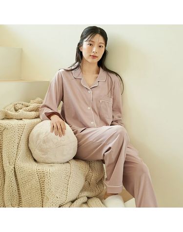 [보리보리] 소프트핑크 여성 긴팔 순면 잠옷 세트