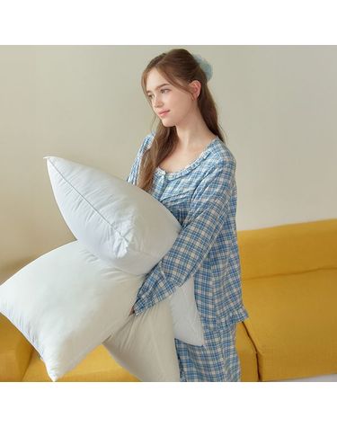 [보리보리] 아이스블루 여성 긴팔 약기모 면 잠옷 세트