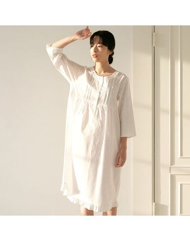[보리보리] 화이트퓨어 여성 7부 순면 잠옷 원피스