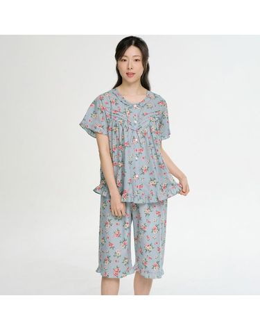 [보리보리] 페니블루 여성 반팔 순면 잠옷 세트
