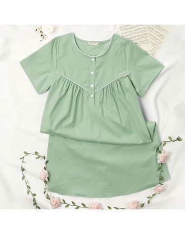 [보리보리] 클래식민트 여성 반팔 순면 잠옷 원피스